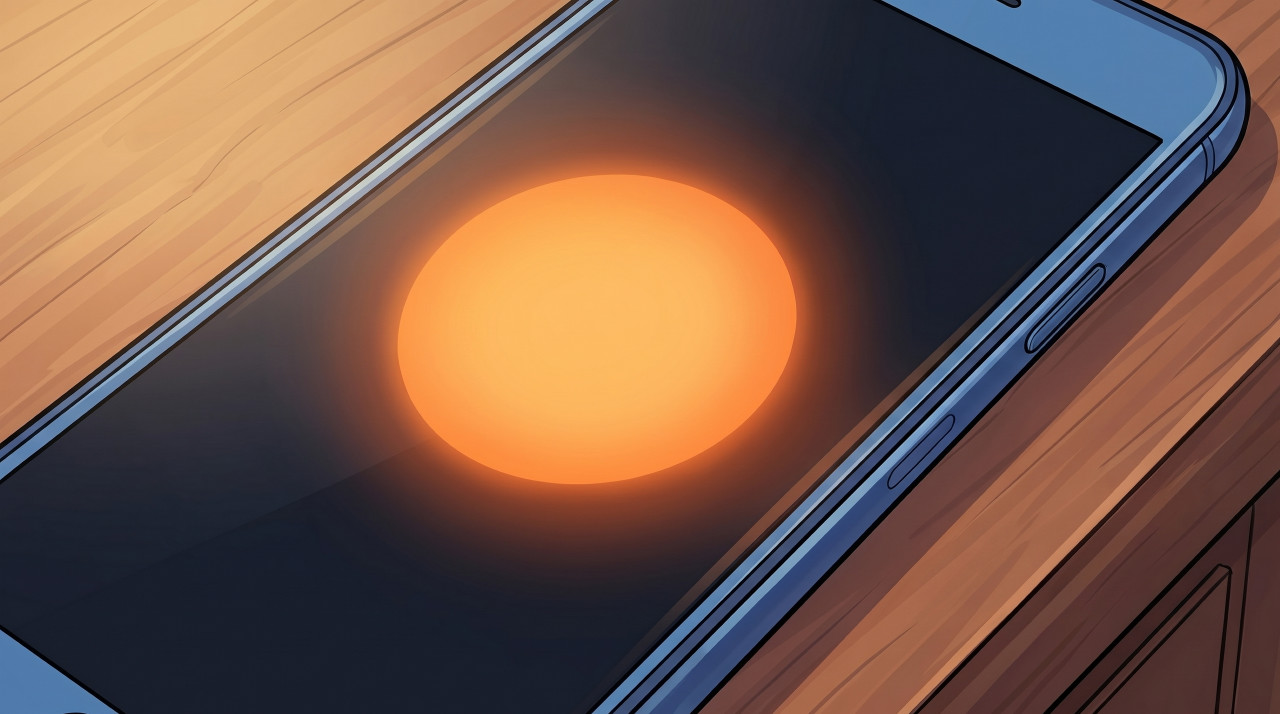 A soft glow rising on the phone screen — the lucid cue